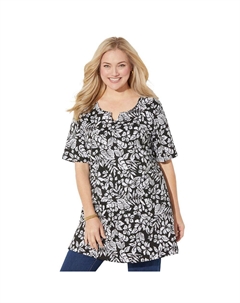 Женская футболка больших размеров с вырезом и вырезом Katerinas, цвет Black Tie Dye Leaf Catherine's