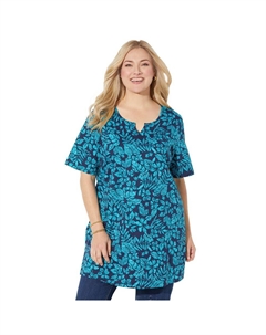 Женская футболка больших размеров с вырезом и вырезом Katerinas, цвет Navy Tie Dye Leaf Catherine's