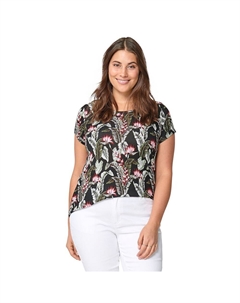 Женская футболка больших размеров с короткими рукавами и принтом, цвет Black Tropical Print Ellos