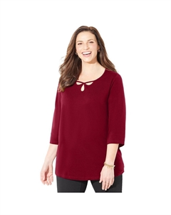 Женская футболка Suprema с тройным вырезом и тройным вырезом для женщин больших размеров, цвет Rich Burgundy Catherine's