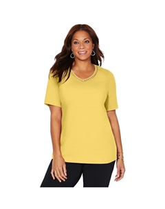 Женская футболка Suprema с v-образным вырезом и v-образным вырезом, связанная крючком, Katerinas Suprema больших размеров, цвет Canary Catherine's