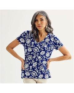 Футболка Petite Essential с V-образным вырезом, цвет Navy Deco Floral Croft & barrow