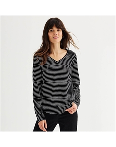 Женская футболка на каждый день с длинными рукавами и v-образным вырезом, цвет Deep Black Stripe Sonoma goods for life