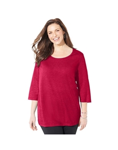 Женская футболка больших размеров с круглым вырезом и узким вырезом Active Slub, красный Catherine's