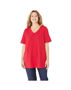 Женская футболка Suprema с короткими рукавами и v-образным вырезом больших размеров, цвет Classic Red Catherine's