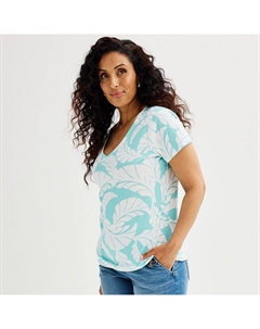 Футболка Petite Essential с V-образным вырезом, цвет Blue Palm Print Croft & barrow