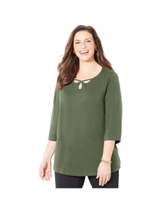 Женская футболка Suprema с тройным вырезом и тройным вырезом для женщин больших размеров, цвет Olive Green Catherine's