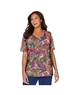 Женская футболка Suprema с короткими рукавами и v-образным вырезом больших размеров, цвет Grape Leaf Tropical Catherine's