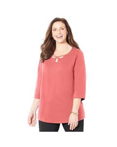 Женская футболка Suprema с тройным вырезом и тройным вырезом для женщин больших размеров, цвет Sweet Coral Catherine's