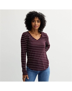 Женская футболка на каждый день с длинными рукавами и v-образным вырезом, цвет Jam White Stripe Sonoma goods for life