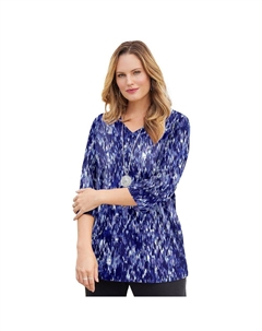 Женская футболка Suprema размера плюс с v-образным вырезом и рукавами 3/4, цвет Texture Print Catherine's