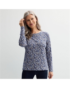 Женская футболка Essential с круглым вырезом и длинными рукавами, цвет Blue Paisley Croft & barrow