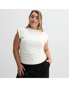 Вязаный топ Juniors' Plus со сборками и воротником-стойкой, цвет Coconut White So