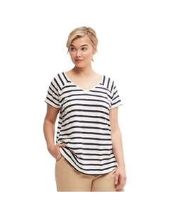 Женская футболка с закругленным V-образным вырезом больших размеров, цвет Ivory Navy Stripe Ellos