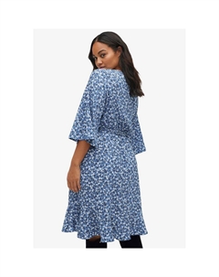 Женское фактурное трикотажное платье больших размеров с v-образным вырезом и диагональными рюшами, цвет Black Ivory Print Ellos