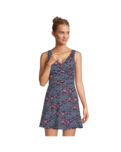 Женское цельное платье для плавания с искусственным запахом и контролем живота Lands End, цвет Navy Adorn Floral Lands' end