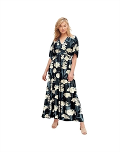 Женское трикотажное макси с завязками на спине больших размеров, цвет Black Ivory Floral Ellos