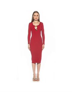 Женское трикотажное платье миди Tia с круглым вырезом и длинными рукавами, красный Alexia admor