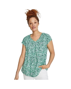 Женская футболка с V-образным вырезом больших размеров, цвет White Green Print Ellos