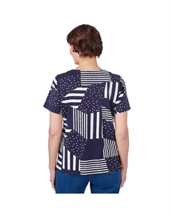 Женская футболка со звездами и полосками и разрезом на шее, темно-синий Alfred dunner