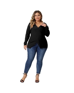 Женские трикотажные пуловеры больших размеров с глубоким V-образным вырезом и запахом, пышные свитера, красный Agnes orinda