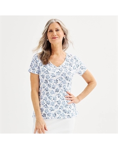 Женская футболка Essential с V-образным вырезом, цвет Blue White Blooms Croft & barrow