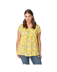 Женская футболка с V-образным вырезом больших размеров, цвет Primrose Yellow Floral Ellos