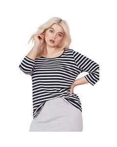 Женская футболка с круглым вырезом и рукавами три четверти больших размеров, цвет Navy White Stripe Ellos