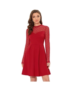 Женское сетчатое вечернее платье с прозрачными рукавами и прозрачными рукавами, красный Allegra k