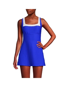 Женское текстурированное купальное платье с квадратным вырезом Lands End, цвет Electric Blue White Lands' end