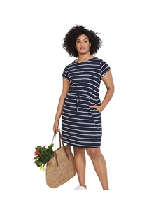 Женское трикотажное платье с завязками больших размеров, цвет Navy White Stripe Ellos