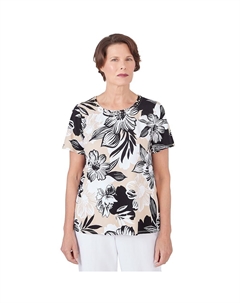 Женская футболка со складками и ярким цветочным принтом с короткими рукавами, цвет Black Tan Alfred dunner