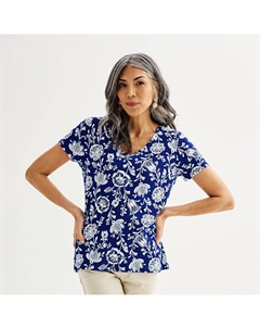 Женская футболка Essential с V-образным вырезом, цвет Navy Deco Floral Croft & barrow