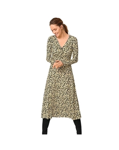 Женское трикотажное платье миди больших размеров с драпированным лифом, цвет Black Yellow Ditsy Ellos