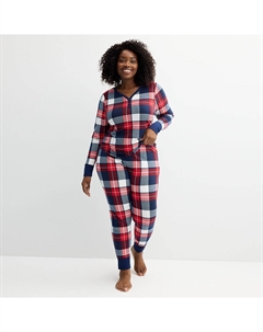 Комплект термопижамного верха и трусов больших размеров, цвет White Plaid Sonoma goods for life