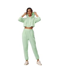 Женские толстовки, спортивные костюмы, комплекты домашней одежды, укороченный свитшот и длинные джоггеры, зеленый Cheibear