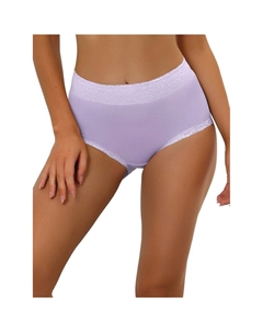 Женское хлопковое нижнее белье с высокой посадкой и кружевной отделкой, контроль живота, полное покрытие, трусы, фиолетовый Allegra k