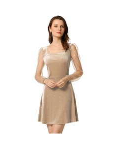 Женское сетчатое прозрачное бархатное платье для выпускного со звездами и квадратным вырезом с длинными рукавами, цвет Dark Khaki Allegra k