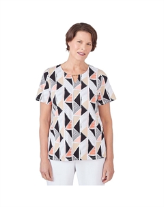 Женская футболка Geo из витражного стекла с разрезом по горловине, цвет Multi Neutral Alfred dunner