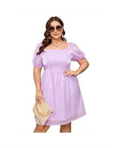 Женское тюлевое платье больших размеров с квадратным вырезом, пышное сетчатое мини-платье Babydoll, фиолетовый Missky