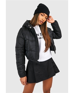 Укороченная куртка-пуховик с капюшоном, черный Boohoo