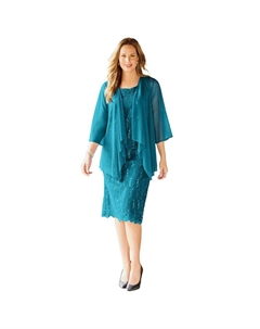 Женское сверкающее кружевное платье-жакет Екатерины больших размеров, цвет Deep Teal Catherine's