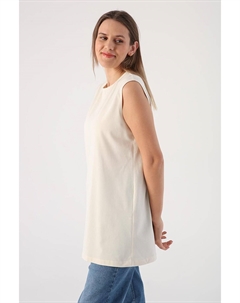 Базовая хлопковая туника без рукавов цвета экрю All day