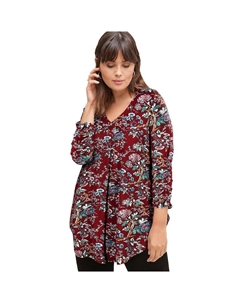 Женская туника больших размеров с перевернутыми складками спереди, цвет Maroon Red Floral Ellos