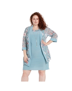 Куртка размера плюс из 3 предметов с цветочным принтом, однотонное платье-майка и съемное ожерелье, цвет Slate R&m richards