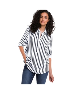 Женская туника больших размеров с планкой на пуговицах и поповером, цвет Navy Stripe Ellos