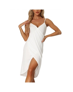 Женское пляжное приморское летнее платье с открытой спиной на тонких бретельках, саронги с запахом, белый Cheibear