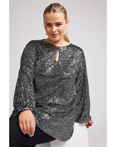 Топ с рукавами фонариками и пайетками в стиле «Лондон», серебряный Yours curve