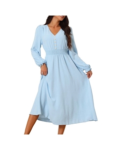 Женские повседневные осенние платья миди, винтажное струящееся длинное платье с присборенной талией, синий Seta t