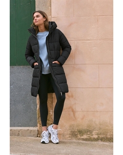 Водонепроницаемое стеганое пальто средней длины с капюшоном, черный Next